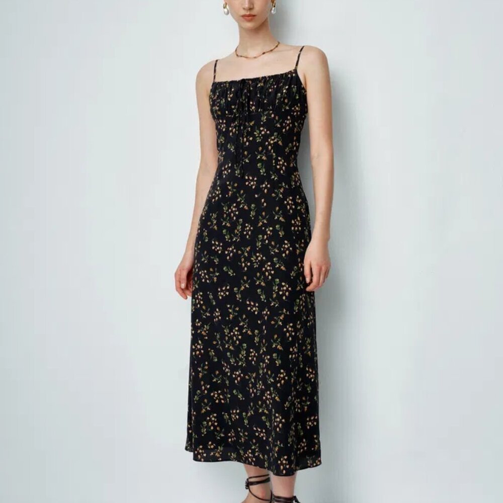 Fabrique Nora Floral Slip Camin Dress in Mulberry Silk Crepe